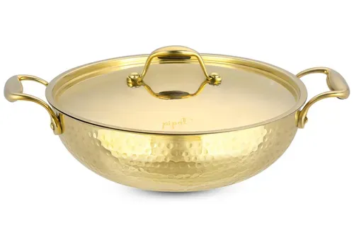 LILY BRASS KADAI WITH LID HAMMERED-1 LILY BRASS KADAI WITH LID HAMMERED-1