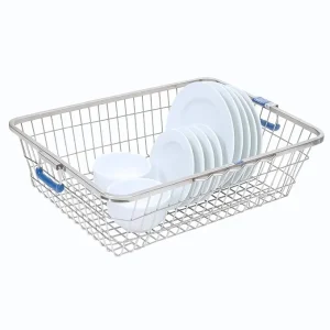 Lokseva Stainless Steel Deluxe Square Pipe Utensils Basket Large | Drainer & Dish Drying Rack For Kitchen | Rustproof | Stainless Steel Bartan Tokra