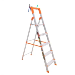 Qualis Hybrid Ladder 5 Step With Tool Tray | Aluminium Ladder | 5 Step Aluminium Ladder | Heavy Duty Light Weight | Anti Skid | 150Kg Load Capacity