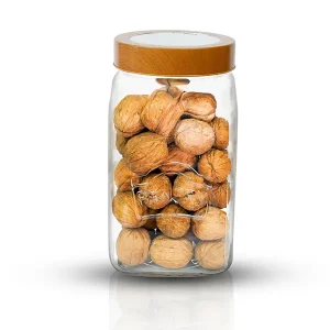 Yera Pantry Wood Jar 1500Ml – Stylish Glass Storage Jar With Air-Tight Lid (Wooden Colour) for Kitchen & Home