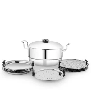 Garuda Multikadai 18G Combo With 7 Attachments (18G Stainless Steel Extra Deep Kadai with 3 Idli , 1 Coin Idli, 2 Dhokla, 1 Steamer Plates) Steel Multikadai, Steel Idli Maker