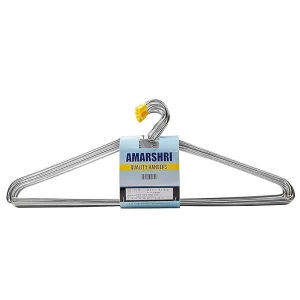 Amarshri Cloth Hanger Yellow Cap 12Pcs | Mild Steel Chrome Plated | Rustproof | Cloth Hanger For House