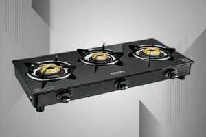 Kutchina EVO 3 Burner Gas Stove Black Glass Top | 6mm Tempered Glass | 5 Year Warranty on Glass | Glass Top Gas Stove