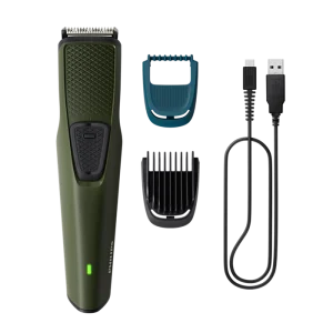 Philips Beard Trimmer 1000 Series 1230/18 Green, Beard Trimmer for Men, Dura Power Technology, Cordless Rechargeable with USB Charging