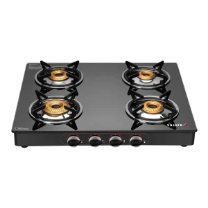Sujata Standard 4 Burner Glass Top Gas Stove With SABAF Italian Valve | Manual | Glass Top Gas Stove