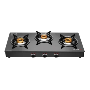 Sujata Standard 3 Burner Glass Top Gas Stove With SABAF Italian Valve | Manual | Glass Top Gas Stove